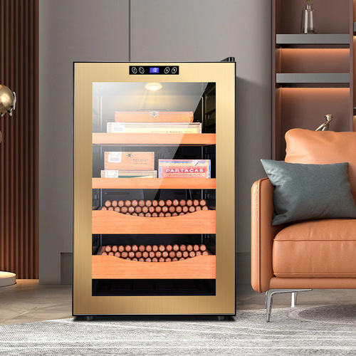 Qilong 65C Temperature-Controlled Humidified Cigar Cabinet Mini Small Home Cedar Wood Electronic Wine Cabinet Cigar Cabinet