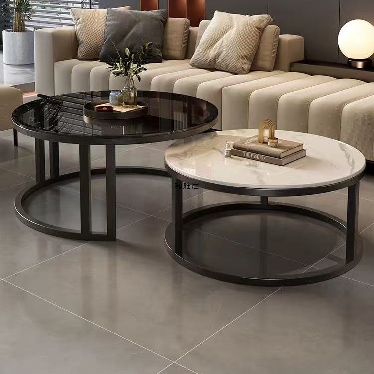 Sala de estar de mesa de mesa de roca 2025 nuevo estilo de red doméstica minimalista lujoso sensación de alto nivel de mesa de té redonda plegable pequeña casa
