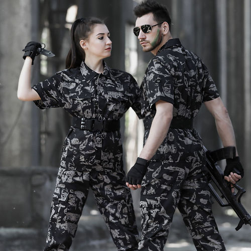 Camouflage suit suit for men, short-sleeved, thin, breathable and wear-resistant, special training suit for military fans, training suit, female performance overalls, summer