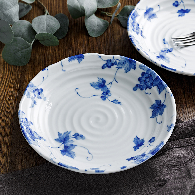 Japanese Tachiji General Agent Rope Pattern Grape Plate Set Underglaze Color Dinner Plate Sushi Plate Ceramic Plate