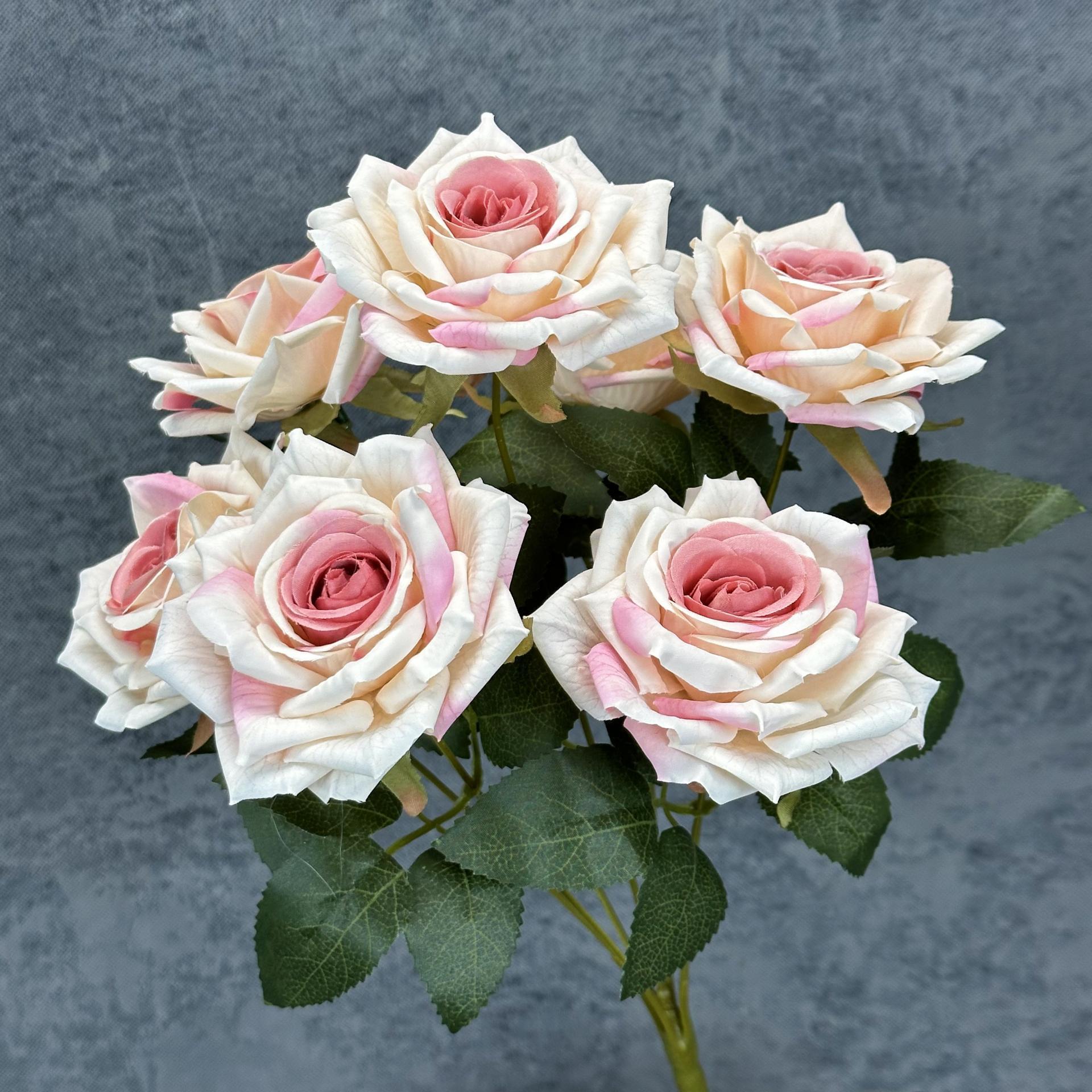 El paquete de 7 cabezas de rosas de diamante recubiertas flores simuladas boda decoración del hogar decoración de flores falsas al por mayor