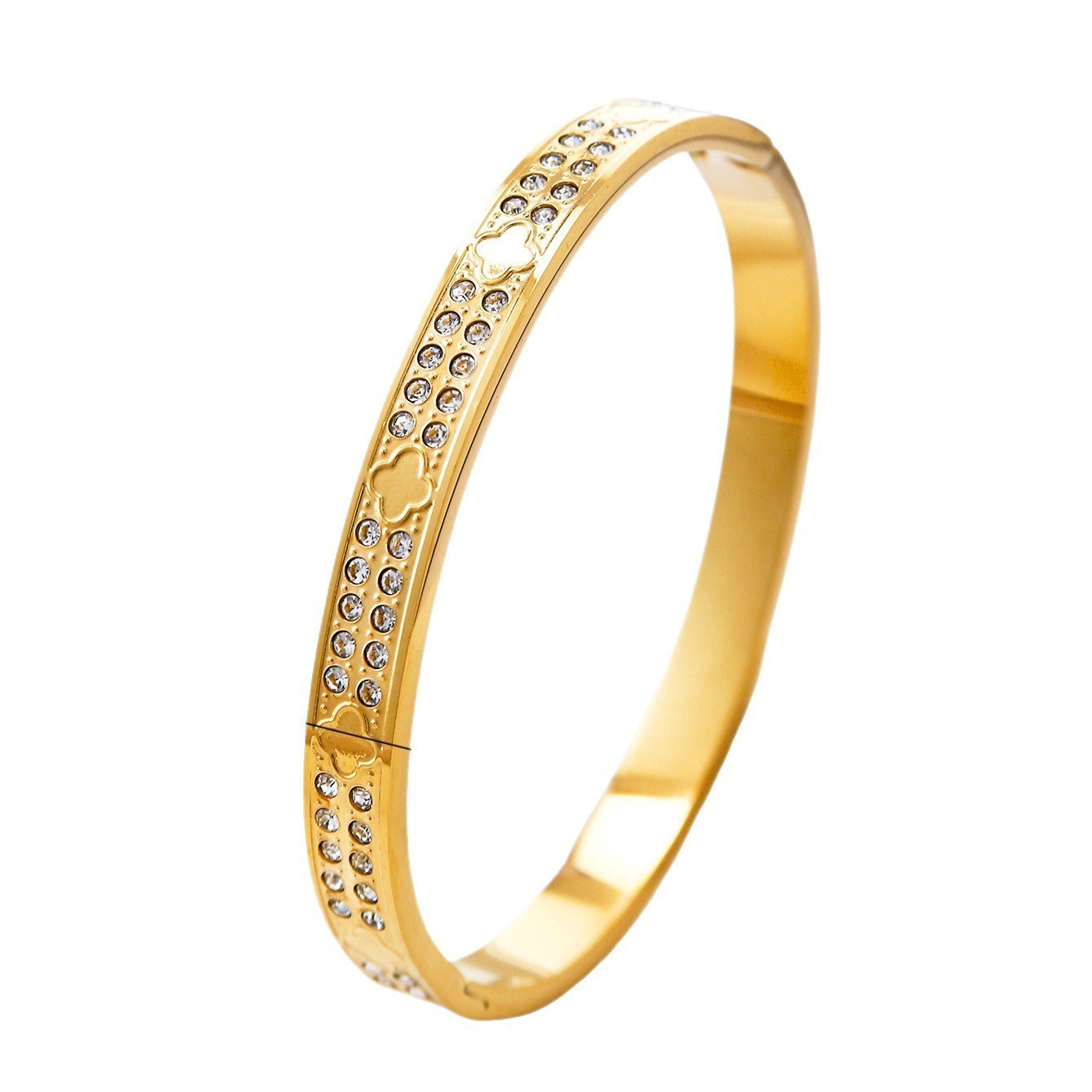 Floral Diamond Bangle Bracelet Titanium Steel Couple Jewellery_voghion.com