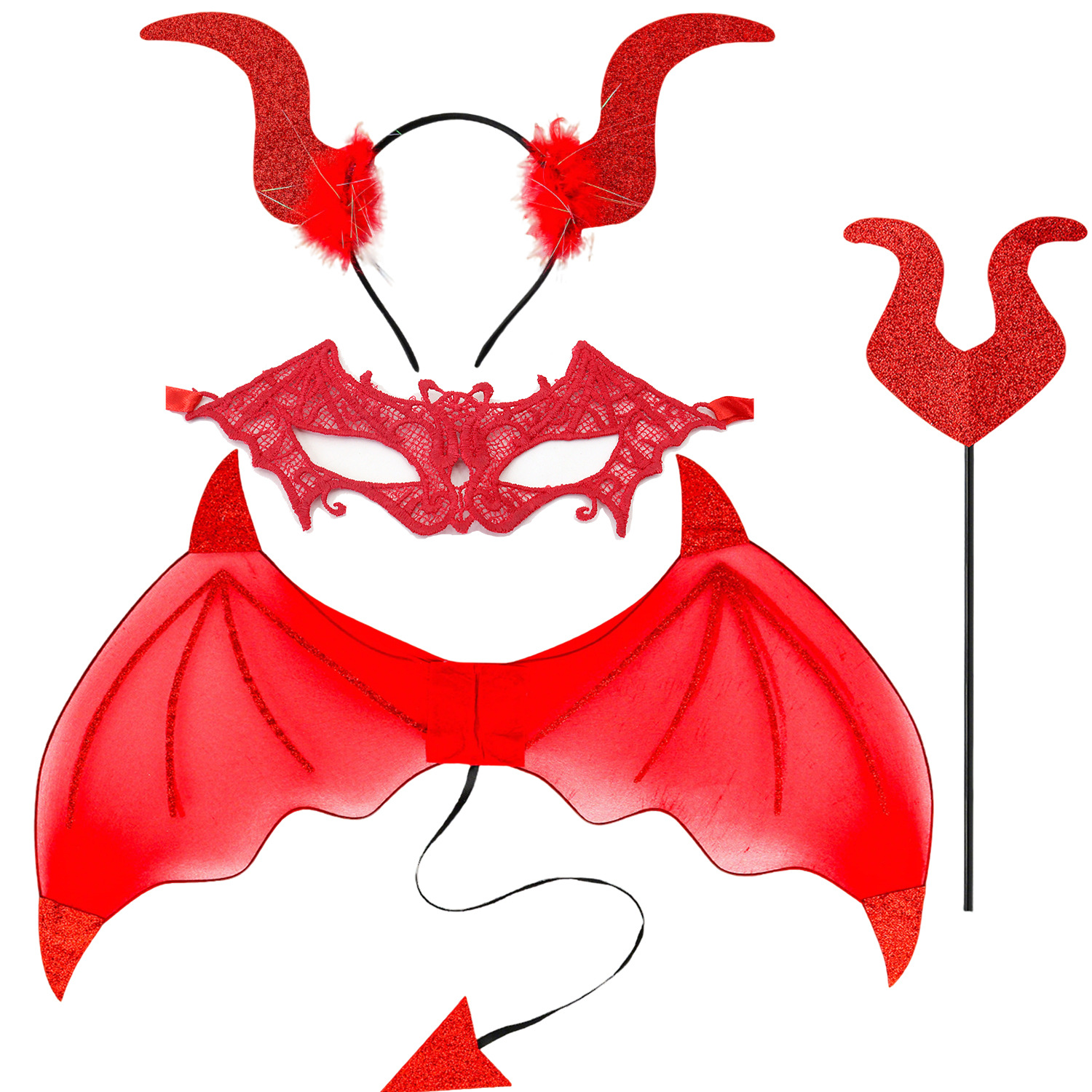 Nuevos productos de venta caliente fiesta de Halloween COS demonios cuerno disfraz de maquillaje de baile espectáculo props alas set TK