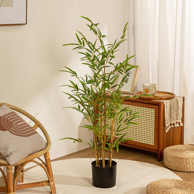 Estilo nórdico al por mayor simulación de bambú en maceta, decoración de sala de estar interior, bambú falso artificial, plantación verde falsa, maceta de paisaje