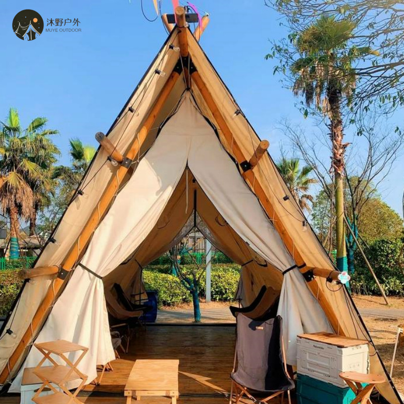 Muye camping al aire libre alojamiento residencial tienda triangular gran campamento camping residencial tienda de hotel de madera maciza