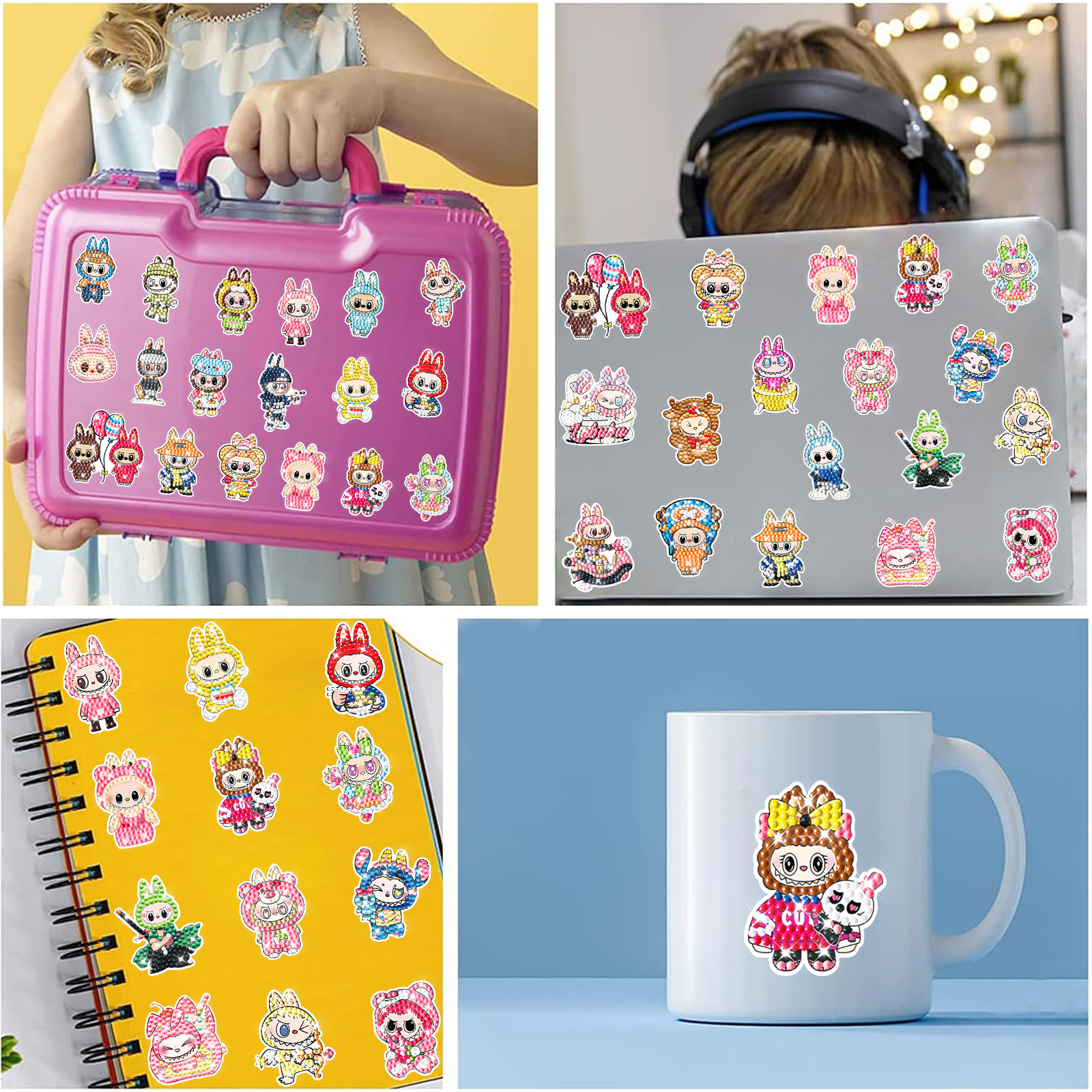 Labubu nueva pintura de diamantes dibujos animados bricolaje juguetes hechos a mano para niños tela rabu pegatinas al azar pintura de diamantes al por mayor