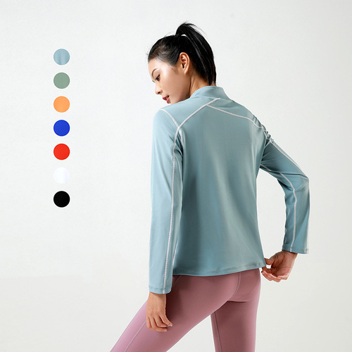 Autumn and winter women's sports yoga clothing jacket slim half zipper quick-drying fitness clothing slim outdoor running top team uniform
