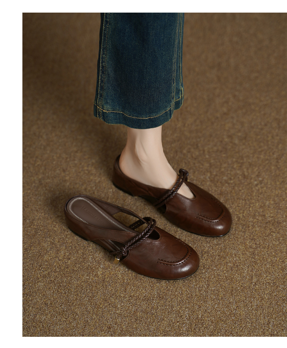 Dép sandal nữ bao đầu quai chữ V đế bệt cỡ lớn 33–42 — màu nâu chi tiết 8