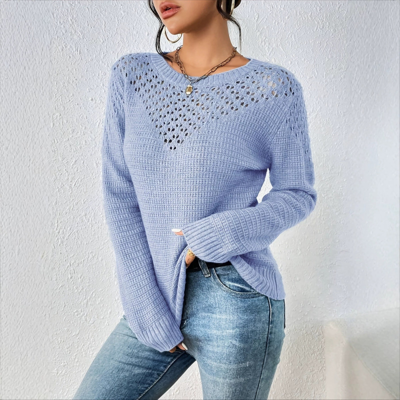 2026 New Cross-Border European and American Chic Women's Crochet Mesh Long-Sleeve Hollow-Out Sweater Autumn and Winter New Foreign Trade Model