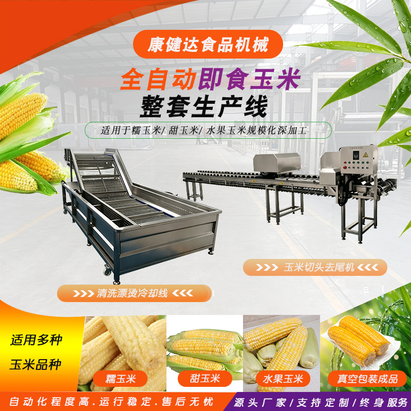 即食水果玉米深加工流水线鲜糯玉米扒皮清洗漂烫杀菌风干成套设备