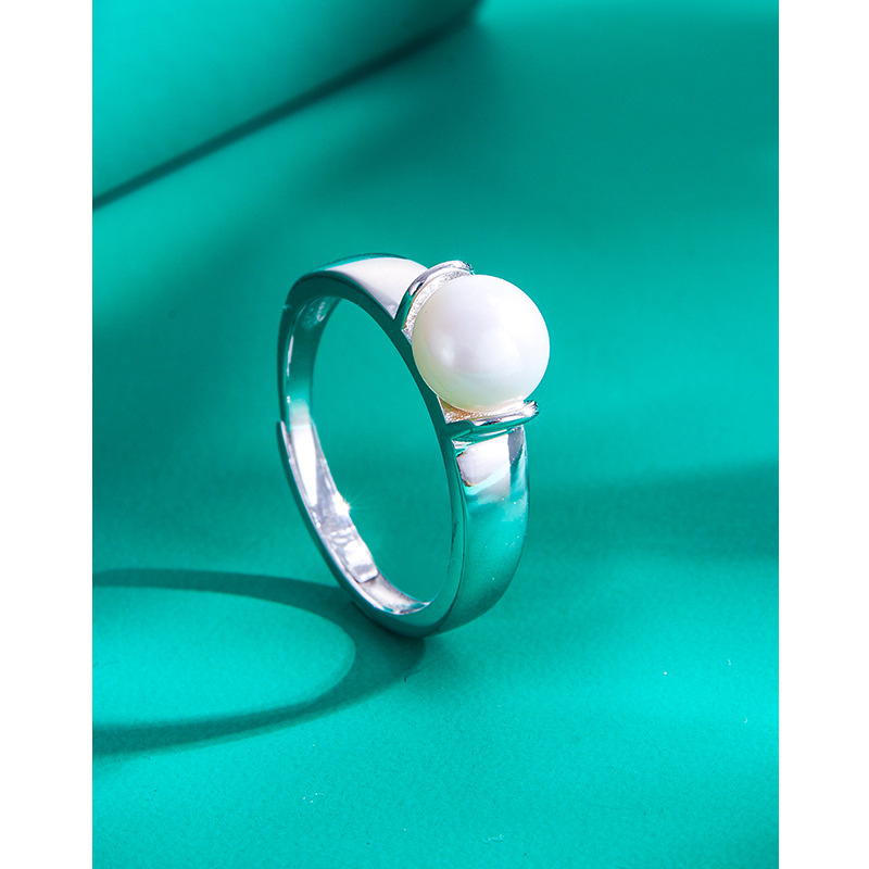 S925 plata esterlina anillo de perlas de agua dulce de las mujeres Luz de lujo moda nicho diseño sentido Otoño e Invierno anillo ajustable dedo índice pulsera