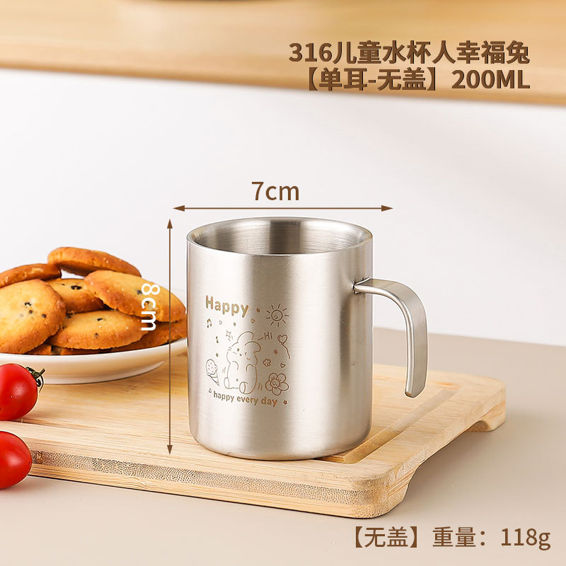 316 tazas de agua de acero inoxidable para niños, jardín de infantes a prueba de quemaduras, tazas de agua potable, tazas de leche caseras de doble capa, tazas de boca