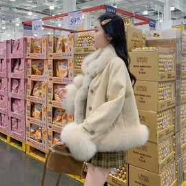 环保皮草拼接羽绒服外套女冬季2025新款法式高级感短款温柔风爆款