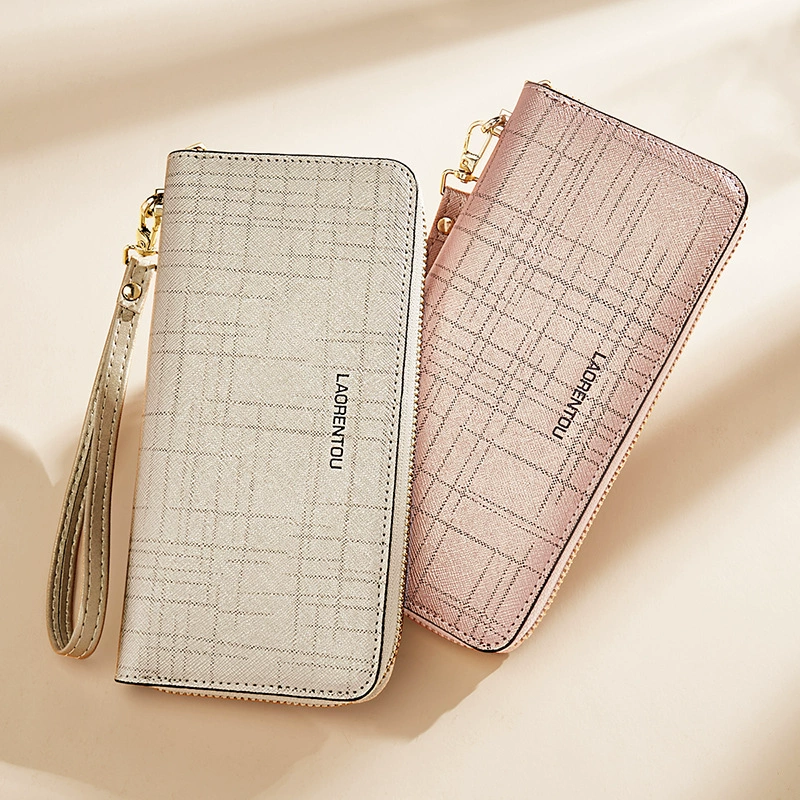 Новый 2025 кошелек на молнии из натуральной кожи, длинный, большой вместимости, клатч для телефона, тонкий, женский, модный, с несколькими отделениями для карт, стильный.