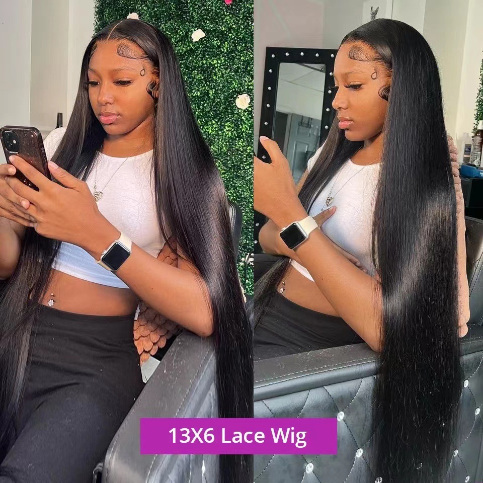 Women's Long Straight Synthetic Hair Wig Lace Front Full Headpiece European American Style High Temperature Fiber_voghion.com