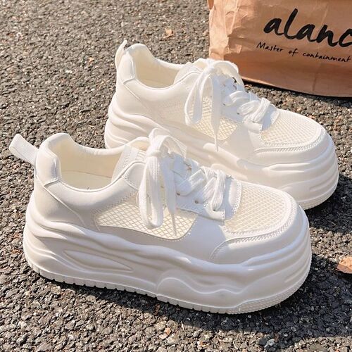 2026 summer new style mesh platform sole small white shoes women's all-matching chic skirt skate shoes breathable light skate shoes women