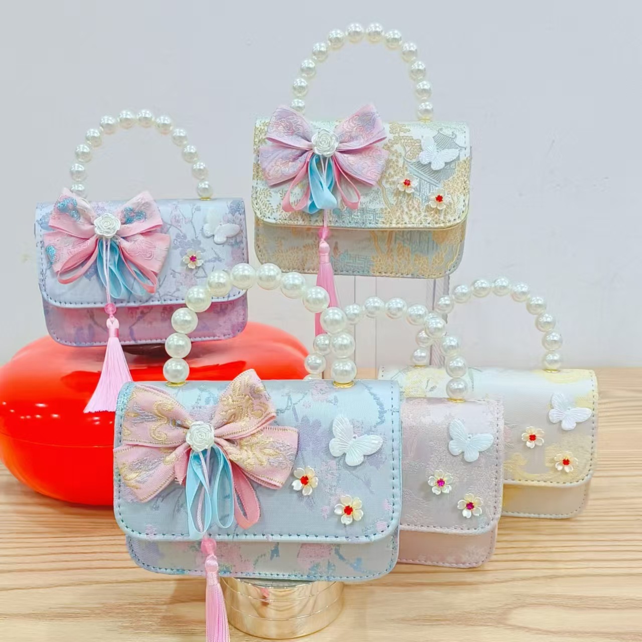 Guofeng princesa bolso de perlas, bolso de cambio de chicas, bolso de regalo para niños, bolso de accesorios de ropa china