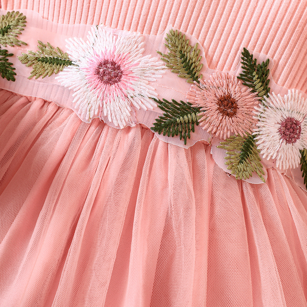 Vêtements pour enfants EW Nouveau produit pour filles Printemps et automne Robe en maille à manches longues en tricot fleuri Q1391-C_voghion.com