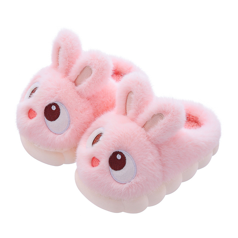 Zapatillas de algodón para niños de invierno, niños y niñas, zapatillas de algodón calientes y veludo antideslizantes para padres e hijos, bolsas de conejo de lana, tacones