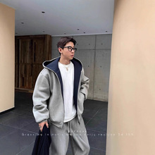 潮牌春秋季重磅外套卫衣双拉链短款vibe高街连帽开衫男卫衣