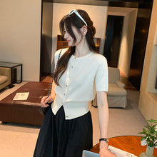 法式气质圆领短袖针织开衫女装2025夏季新款小众好物漂亮单穿上衣