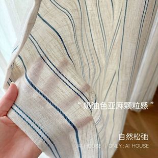 Linen Cotton Linen Curtain Gauze Curtain Semi-shading Vertical Striped Homestay Japanese Style Wind Living Room Bedroom Balcony Linen