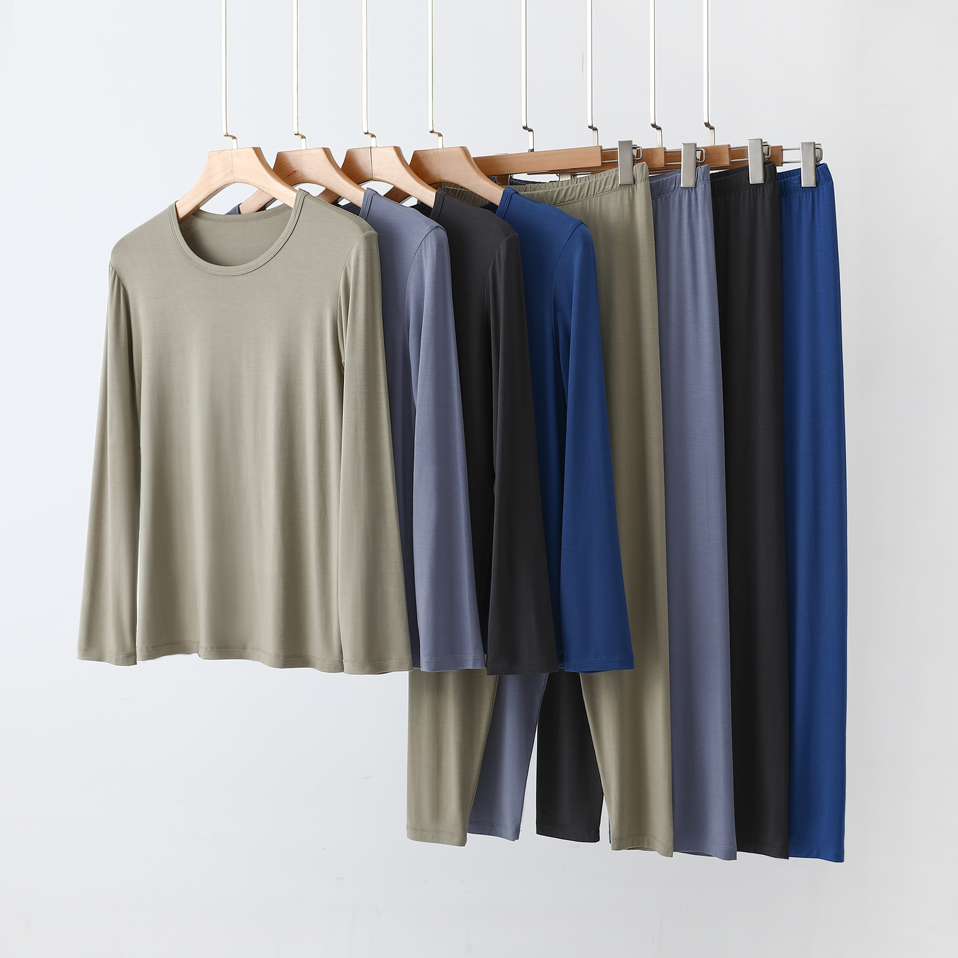 Men's Autumn Thermal Underwear Thin Modal Spring and Autumn Base Layer Top and Pants Two-Piece Set