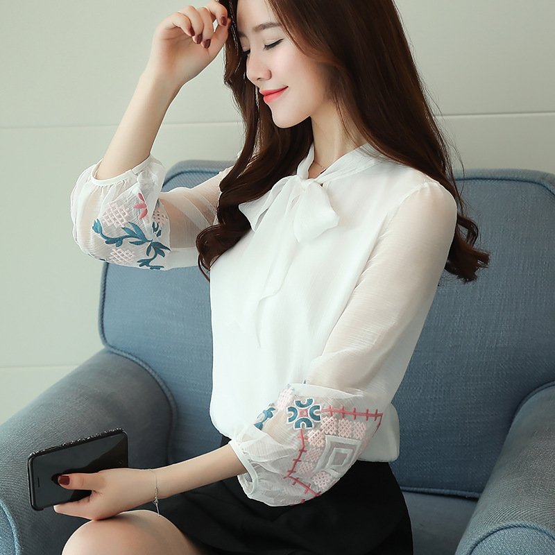 Shiffon spring elegant shirt with bow