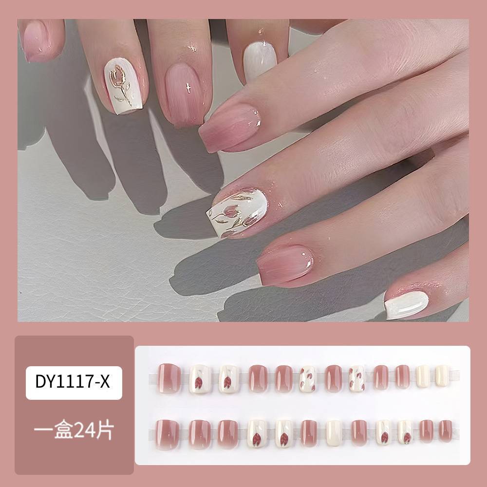 El comercio exterior más vendido blush gradiente usar uñas elegantes tulipanas manicure 24 piezas de parche de uñas en Europa image 7