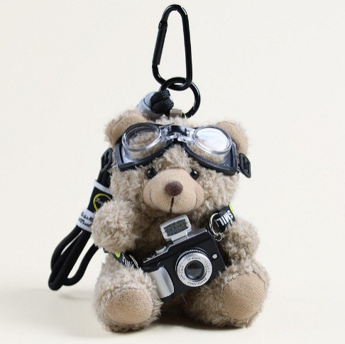 Camera Bear Pendant Bag Charm Plush Toy Doll Couple Keychain Creative Gift Mini
