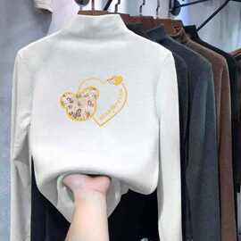 女童t恤春秋新款儿童洋气冬装半高领长袖上衣宝宝秋装德绒打底衫