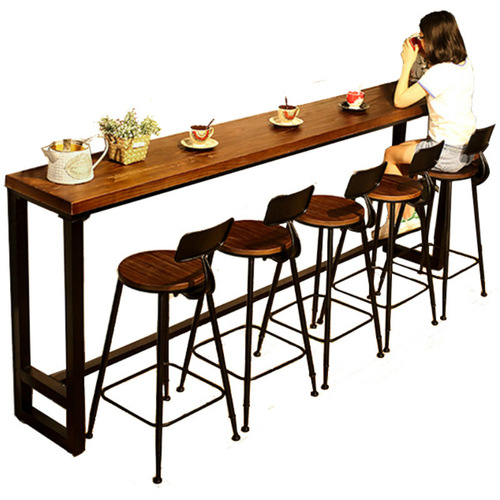 Solid Wood Bar Counter Table Home Use Balcony Wall-Hanging Narrow Table Long Counter Table Milk Tea Shop Bar High-Stool Table and Chair Set Commercial
