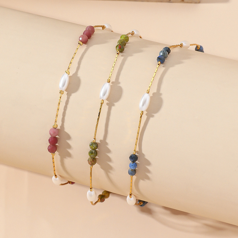 Xiaohongshu's Same Style Natural Stone Titanium Steel Bracelet, Thin Style, Gift for Girlfriend and Best Friend, Summer Hot Selling Beach Bracelet