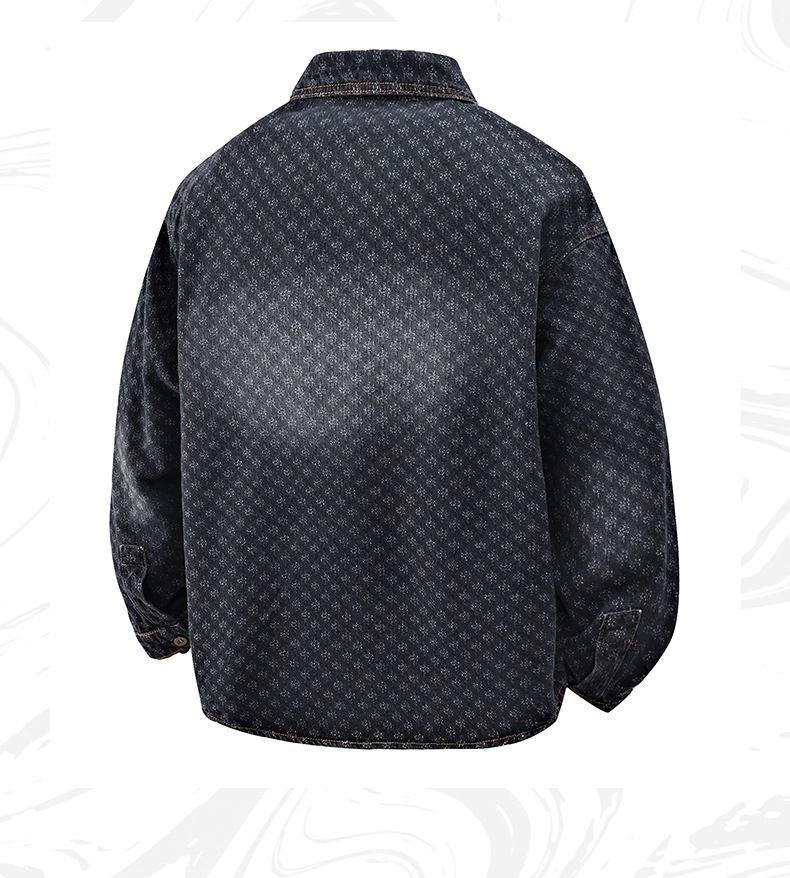 Frühling und Herbst Neue Jacquard-Jeansjacke für Herren im High Street-Trend mit langen Ärmeln im amerikanischen Stil, lockere Außenhandelsjacke für Herren_voghion.com
