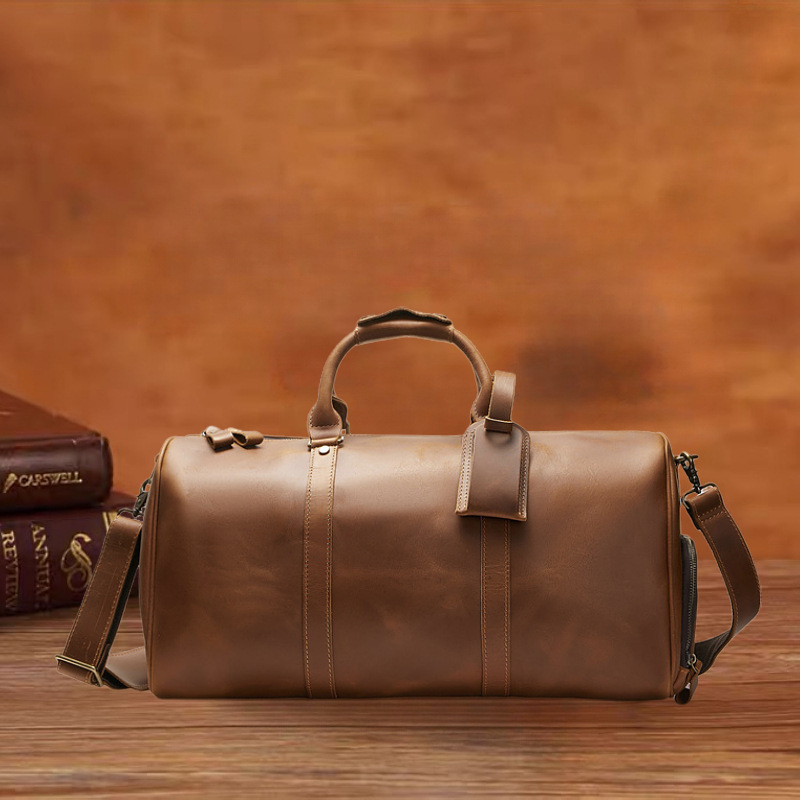 Genuine Leather Travel Bag, Large Capacity, Wear-Resistant, Portable Crossbody Bag, Casual and Trendy Travel Bag, Cross-Border Large Capacity