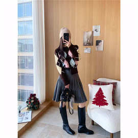 复古优雅！立体肌理感~设计师款可露丽菱格羊毛羊绒短款针织开衫