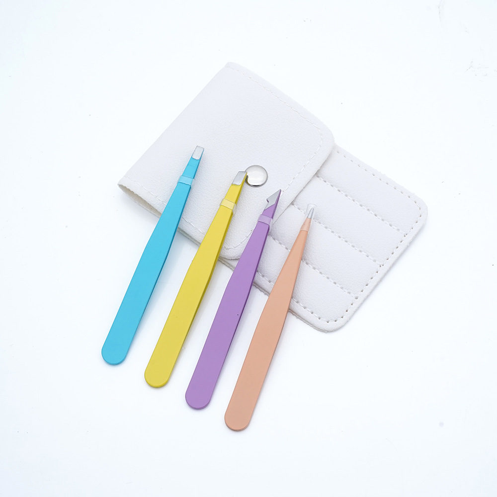 Pinzas para cejas 1.5 de acero inoxidable, pinzas para pestañas, herramientas de belleza, pinzas para cejas, pinzas para cejas, juego de cuatro piezas, boca oblicua