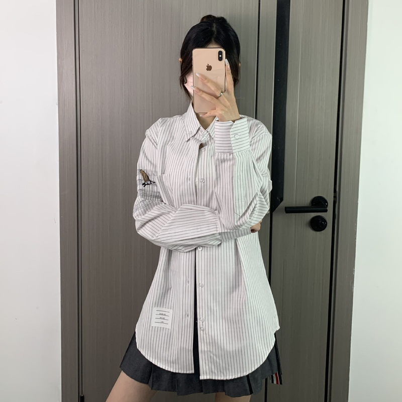 【Factory Direct】High-Quality New Model Large Four-Striped Fine-Striped Oxford Long-Sleeve Women's Shirt Jacket