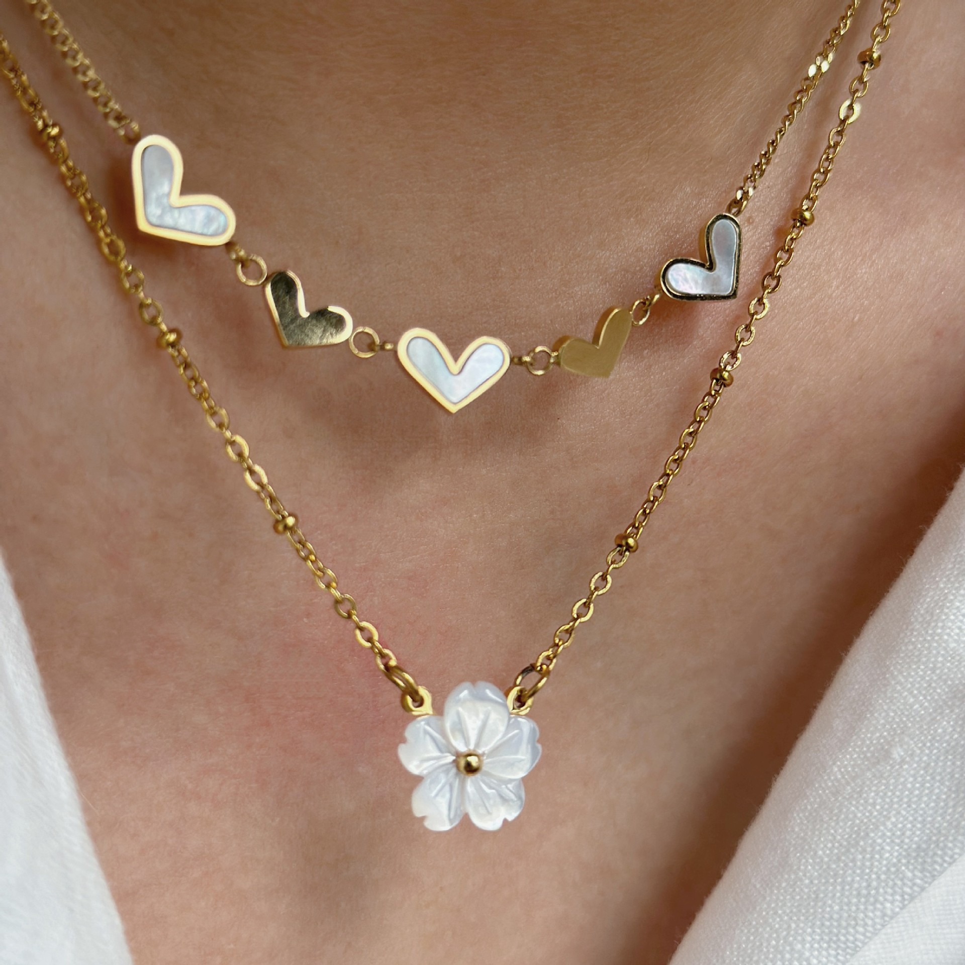 304 Stainless Steel Chain Material 304 Stainless Steel Flower Patchwork Pendant Necklace