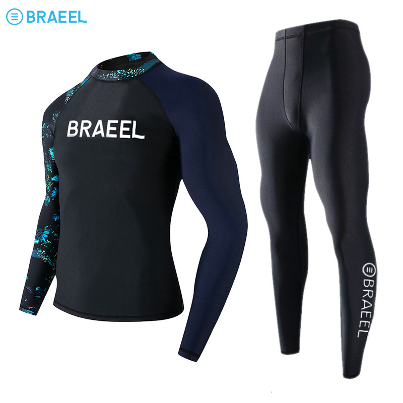 Sun Protection Quick-Dry Men's Two-Piece Thermal Long-Sleeve Long-Pants Swimsuit Diving Suit Snorkeling Wetsuit Couple's Surfing Suit