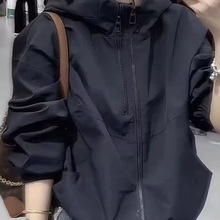 双拉链连帽冲锋衣外套女2025春秋新款休闲运动小个子短款夹克上衣