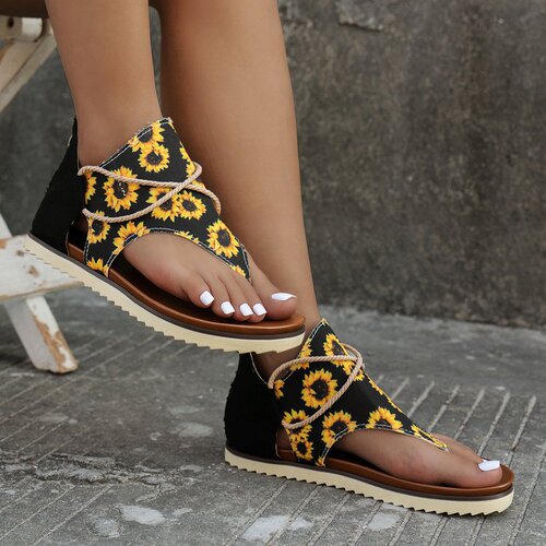 Large size sandals women's spring and summer new style clip toe print flat beach sandals Roman shoes