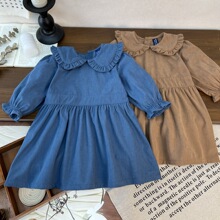 女童韩版ins灯芯绒公主裙秋季新品 女宝甜美可爱泡泡袖韩版连衣裙
