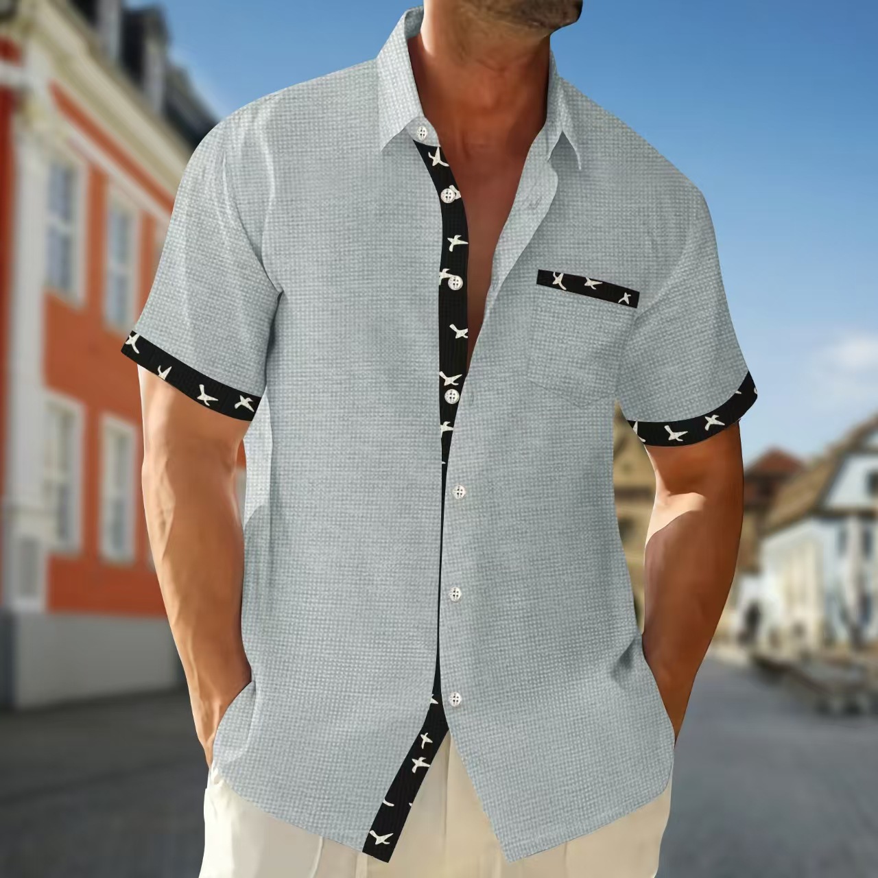 Amerikanisches Herren Strickhemd Mit Kragen Und Druckmuster_voghion.com