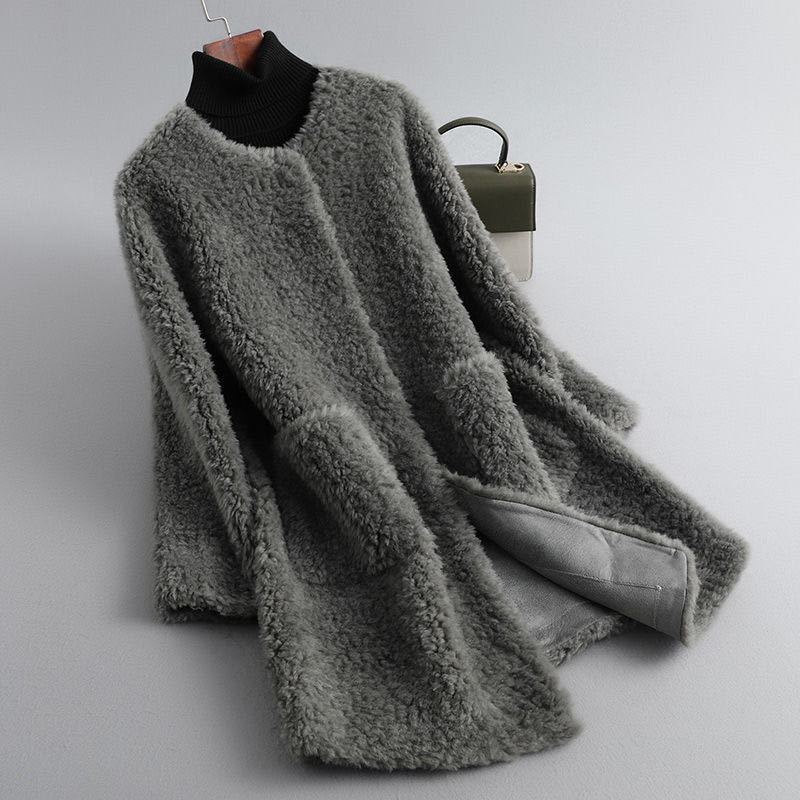 2026 Grain Shearling Fur Coat for Women, Mid-Length Lamb Wool Faux Fur Integrated Coat for Winter