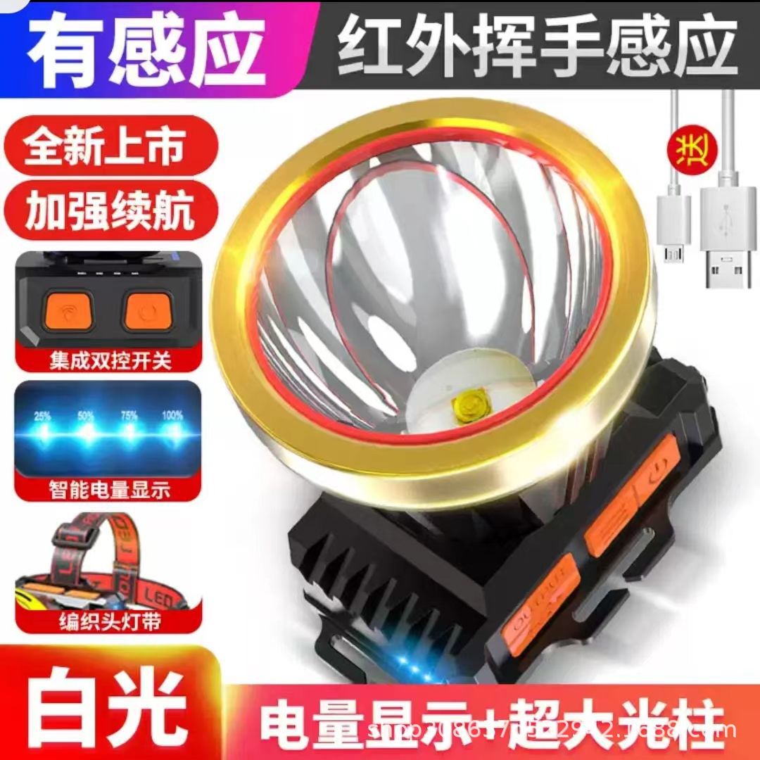 Faro de inducción de carga USB transfronterizo lámpara de minero al aire libre camping pesca salvaje luz fuerte linterna LED patrulla de sitio fabricante