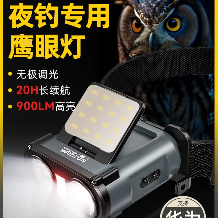 Налобный фонарь Volson Owl с сильным светом, ультраяркий для ночной рыбалки, индукционная зарядка, длительное время автономной работы, зажим для шляпы на голове.