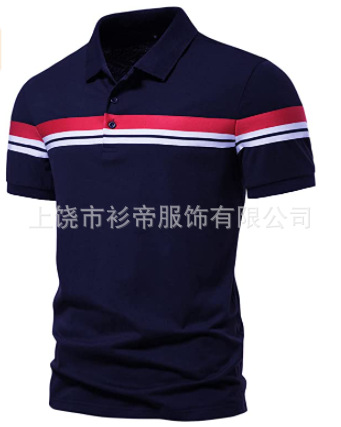 [Punto de aguja] 3D impreso camisa de polo nuevo casual de solapa de manga corta de los hombres camisa transfronteriza estación independiente