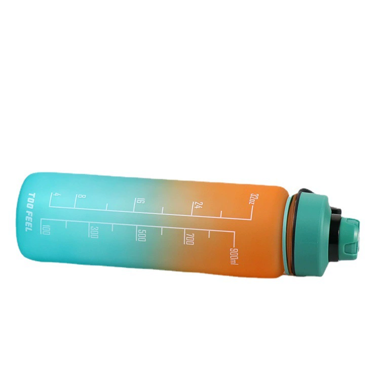 Capacious plastic handheld straw with glass, sports space teapot for gym, 700 ml