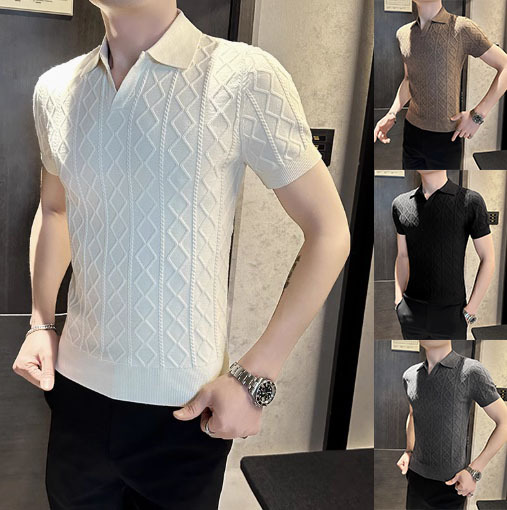 Camisas polo cuello V cuello gaviota camiseta de manga corta texturas de hombre con solapa vieja camiseta de viento de verano fábrica transfronteriza al por mayor